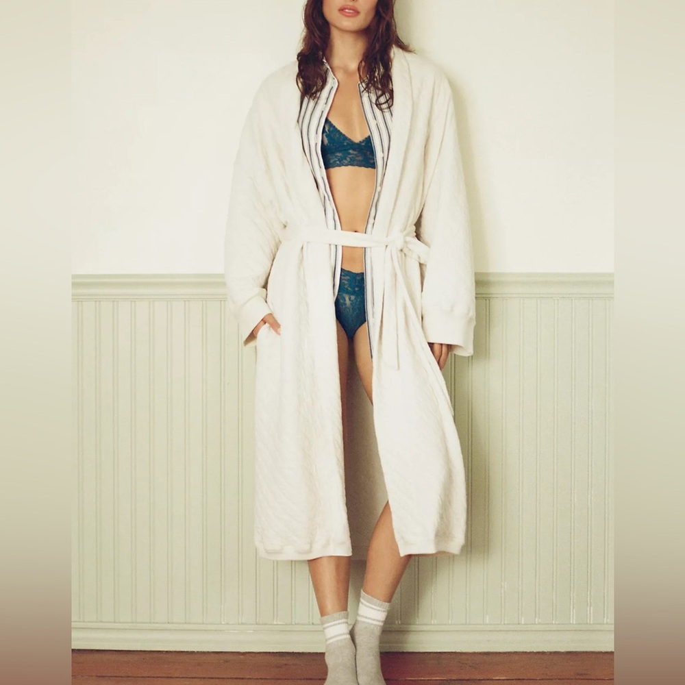 THE GREAT. Cream Quilted Robe in 100% Cotton